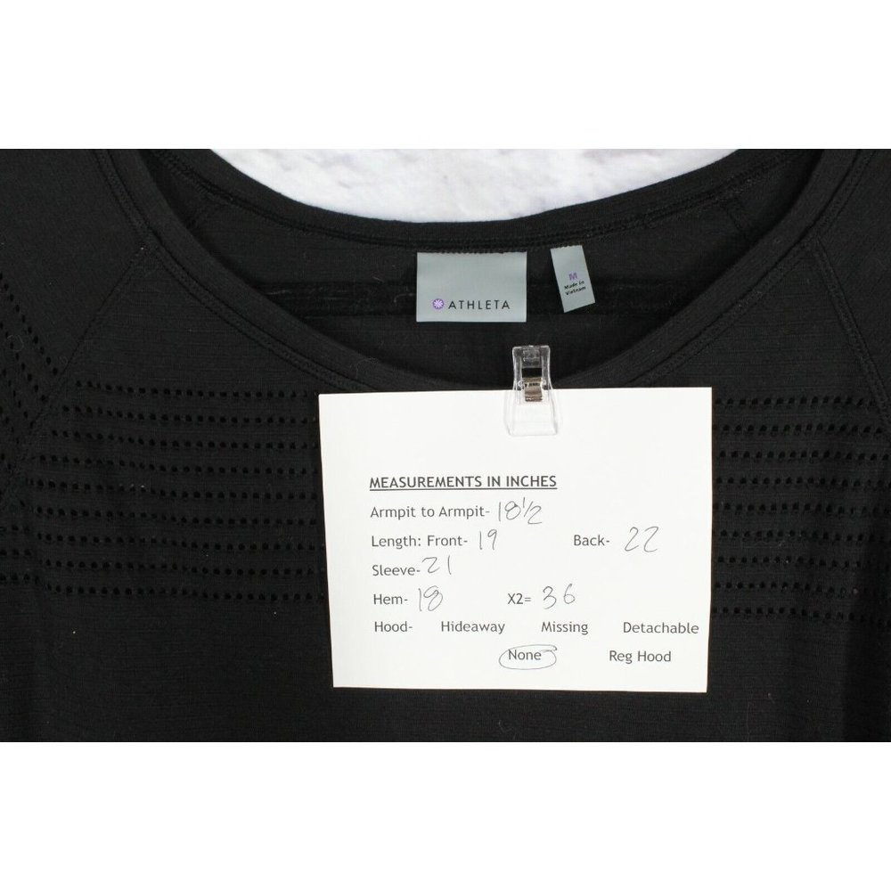 ATHLETA Black Eyelet Crewneck 3/4 Sleeves Blouse Size M - Picture 8 of 8